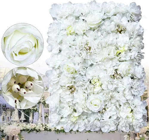 Vista 9 de 12 paneles de pared de flores artificiales, telón de fondo floral de 24 x 16 pulgadas, decoración de pared de flores, panel de pared de flores