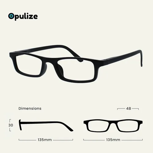 Vista 2 de OPULIZE TED - Lentes de lectura para mujeres y hombres, marco mate rectangular ligero y estrecho con bisagras de resorte, color negro +1.50
