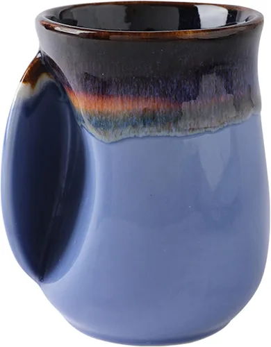 Vista 22 de Selamica - Taza de porcelana de 18 onzas con calentador de manos para diestros, taza de café, taza de té para familiares y pareja - Azul