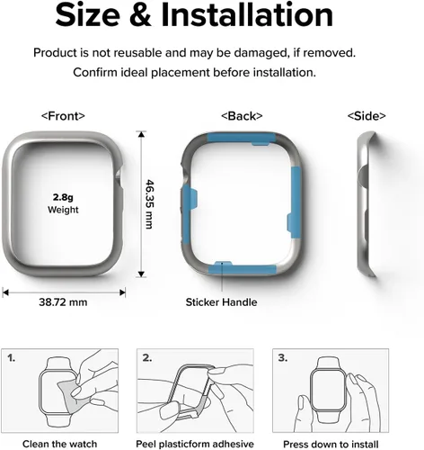 Vista 8 de Ringke Estilo de bisel [elegante marco de acero inoxidable] compatible con Apple Watch Series 9, 8, 7 (1.772 pulgadas), protector antiarañazos Plata