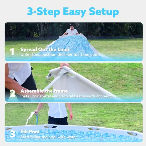 Vista 8 de SLOOSH Piscina redonda sobre el suelo, 10 pies x 30 pulgadas, marco redondo para exteriores sobre el suelo, conjunto de piscina para niños y adultos