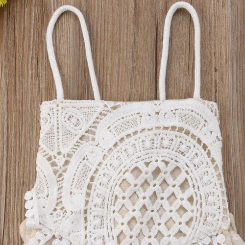 Vista 5 de Fiomva - Ropa para bebé recién nacida, mameluco con espalda descubierta, cuello halter y encaje, atuendos para niña