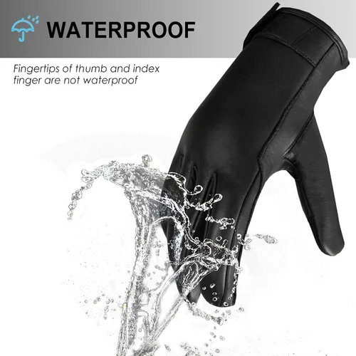 Vista 3 de Guantes de cuero para montar en motocicleta para hombres y mujeres, con pantalla táctil, guantes térmicos impermeables de invierno, guantes cálidos