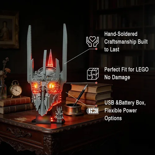 Vista 5 de Vaodest Kit de luces LED compatible con el casco Lego Barad-dûr Sauron 11373, luces de modelo de construcción con diseño de cable oculto, juego