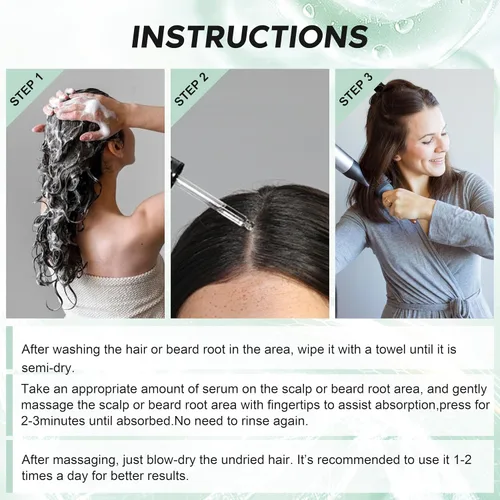 Vista 8 de Suero para el crecimiento del cabello y la barba de minoxidil al 5 %, extractos naturales, biotina y cafeína, promueve un crecimiento más fuerte