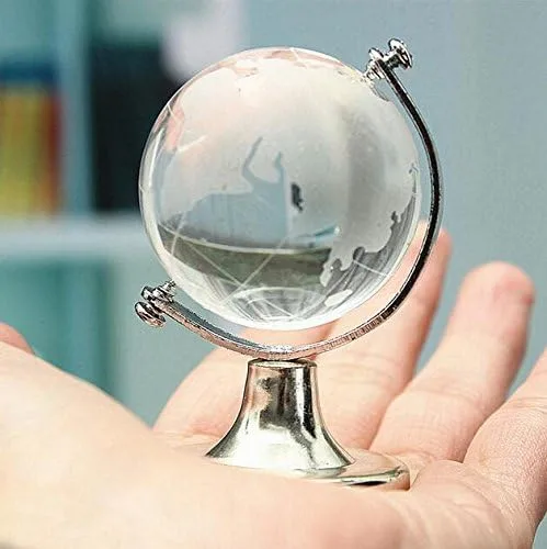 Vista 2 de 2.756x1.772 in Mini Globo Mundial de Cristal Cristal Pisapapeles Claro Escritorio Oficina Decoración del Hogar Recuerdo de Boda Artesanías Adornos