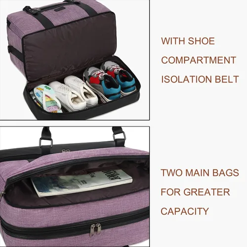 Vista 3 de Bolsa de fin de semana, bolsa de fitness de lona para mujer, bolsa de equipaje, bolsa de viaje grande con compartimento para zapatos, juego de tres