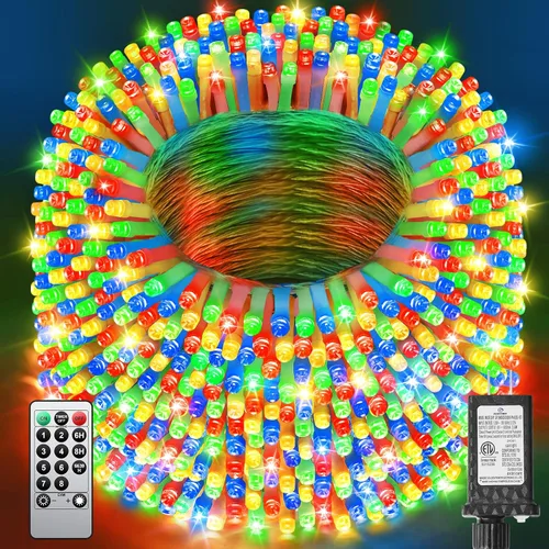 Vista 24 de 380 luces LED de Navidad de 125 pies, guirnalda de luces para exteriores, impermeables, temporizador y memoria, 8 modos regulables, para árbol