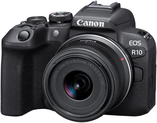 Vista 3 de Kit de creador de contenido Canon EOS R10, cámara sin espejo para vlogging con lente RF-S18-45mm F4.5-6.3 IS STM, trípode y micrófono estéreo