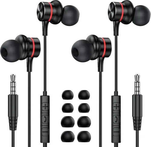 Vista 7 de MOSWAG Auriculares con cable con micrófono, auriculares intrauditivos de 0.138 in con ajuste de aislamiento de ruido y sonido claro, cómodos