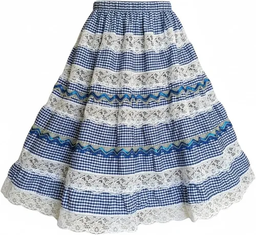 Vista 5 de Falda Salla Azul y Blanca Bordada de Yemaya Madre – Falda Orisha de Cintura Elástica – Falda de altar de Santeria Orisha bordada de Yemaya Azul