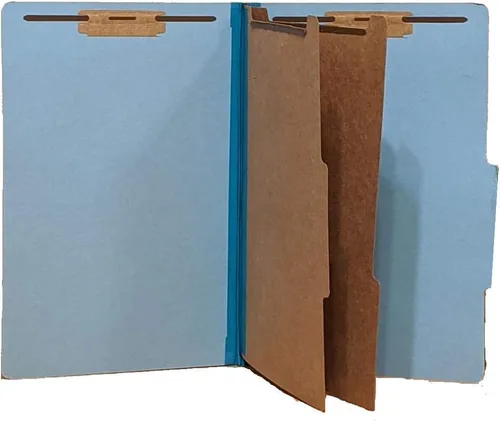 Vista 10 de The File King Carpeta de archivos de división azul con clasificación de cartón prensado, tamaño legal, caja de 10, dos divisores, seis puntas