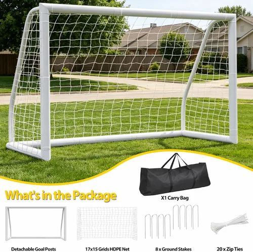 Vista 6 de ZENY Portería de fútbol portátil para patio trasero, 12 x 6 / 10 x 6.5 / 8 x 5 pies, red y marco de fútbol para niños y adultos para práctica