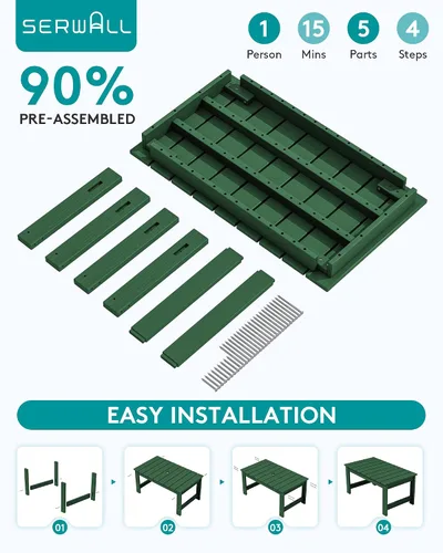 Vista 7 de SERWALL Mesa de centro para exteriores con agujero para sombrilla de 1.69 pulgadas, mesa de centro de polietileno de alta densidad para patio, Verde