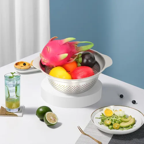 Vista 8 de Thickened Stainless Steel Strainer Basket with Reinforced Base for Kitchen Use Multipurpose Vegetable and Rice Colander for Washing Draining and