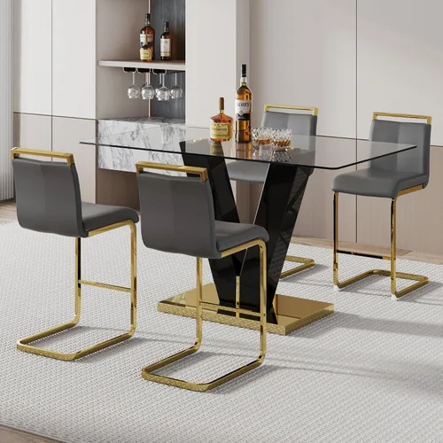 Vista 12 de Ebullient Juego de mesa de comedor de bar de 63 pulgadas para 2, juego de mesa de comedor de bar moderno con 2 taburetes de cuero sintético, mesa