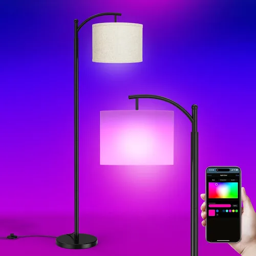 Vista 20 de Rottogoon - Lámpara de pie para sala de estar, lámpara de pie LED con 2 pantallas para dormitorio, incluye bombilla LED de 9 W - Negro Sombra