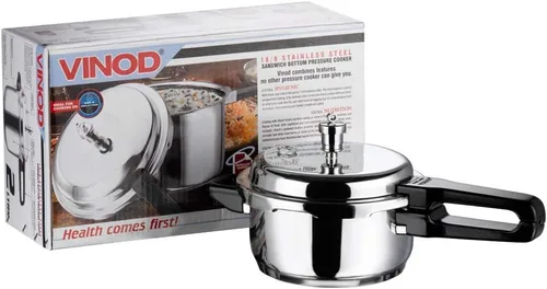 Vista 9 de Vinod V-2L Olla a presión de acero inoxidable con fondo sándwich, 2 litros, plateado, mediano