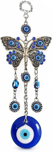 Vista 8 de Betterdecor Adorno colgante de ojo turco azul malvado, mariposa y luna de sol
