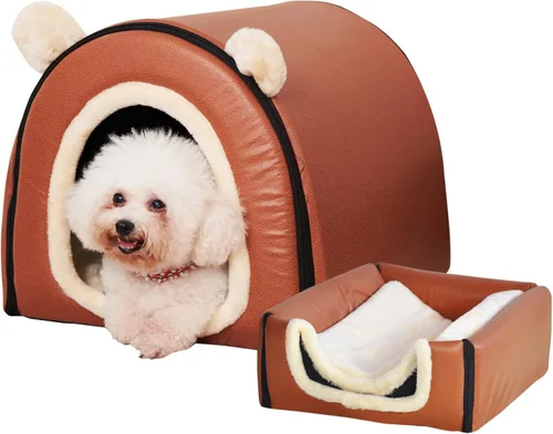 Vista 12 de Cama para gato o cama para perro, 2 formas de uso, casa de mascotas para interior con alfombra esponjosa, cubierta extraíble y lavable, fondo Grúas
