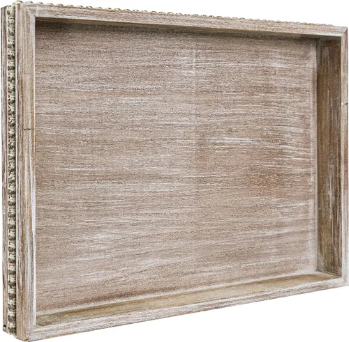 Vista 25 de MAONAME Bandeja de Madera para Servir, Bandeja de Madera Estilo Granja con Cuentas, Bandeja Octogonal para Servir Blanca Lavada, Bandeja de Mesa