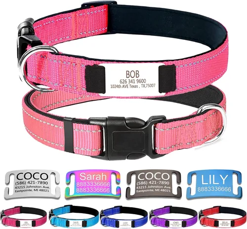 Vista 15 de Collar de perro de nailon personalizado con placa de nombre grabada, S, negro Custom engraved name & phone; reflective stitching, adjustable