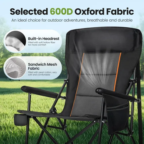 Vista 6 de HIGH POINT SPORTS Sillas de campamento plegables de gran tamaño para adultos, respaldo alto, sillas de césped resistentes que soportan 500 libras