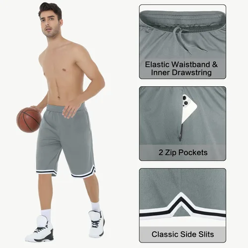 Vista 3 de JIM LEAGUE Pantalones cortos de baloncesto para hombre, de 11 pulgadas, de malla larga, atléticos, para gimnasio, entrenamiento, deportes