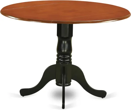 Vista 15 de East West Furniture DLT-BLK-T mesa de comedor redonda - con tapa redonda y 2 hojas desplegables y pata de pedestal, 42x29.5 pulgadas, acabado negro