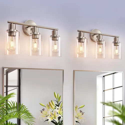 Vista 22 de [Usado] DLLT Lámparas de Baño de 3 Luces: Luces de Tocador Modernas de Níquel con Bombillas E26 - Lámpara de Pared de Baño con Pantalla de Vidrio