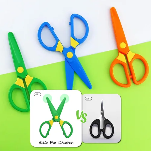 Vista 5 de JIALEEY Juego de tijeras de plástico seguras para niños, tijeras de entrenamiento para niños pequeños, tijeras de entrenamiento preescolar