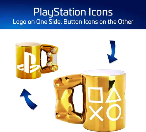 Vista 4 de Paladone Playstation Gold Controller, taza de café, 11 onzas, mercancía con licencia
