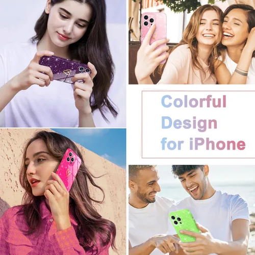 Vista 7 de Funda para iPhone 13 Pro, con [1 protector de pantalla de vidrio templado] [purpurina transparente] bonita funda brillante para teléfono a prueba