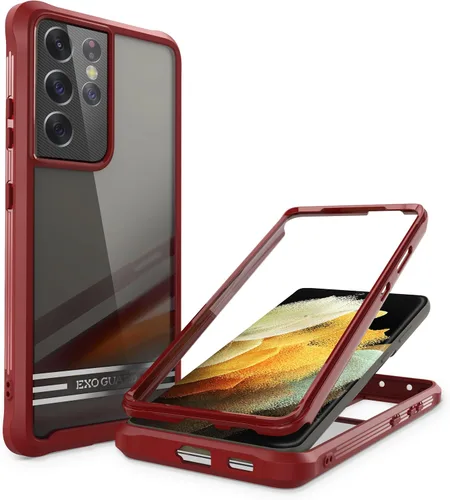 Vista 10 de ExoGuard Funda para Samsung Galaxy S21 5G con protector de pantalla, doble capa de protección de cuerpo completo Funda transparente para Samsung S21