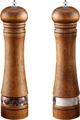 Vista 10 de Molinillo de sal y pimienta de acrílico y madera, 2 unidades, molinillo ajustable 2-pack, Wooden Pepper Grinder, Durable Ceramic Grinder