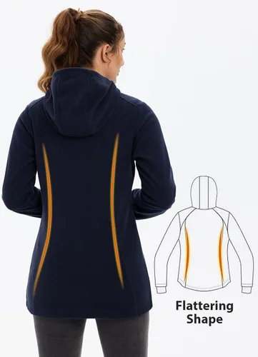 Vista 2 de BALEAF Chaqueta larga de forro polar con capucha y cremallera completa para mujer, abrigo de invierno suave y ligero