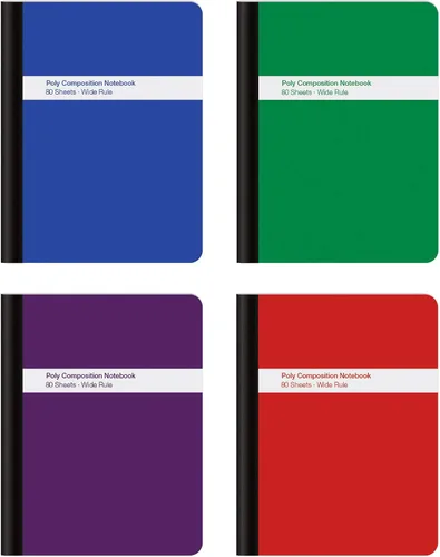 Vista 8 de Oxford Cuaderno de composición polivinílica 4 unidades, papel rayado universitario, 9-3/4 x 7-1/2 pulgadas, 80 hojas, colores surtidos: azul, verde