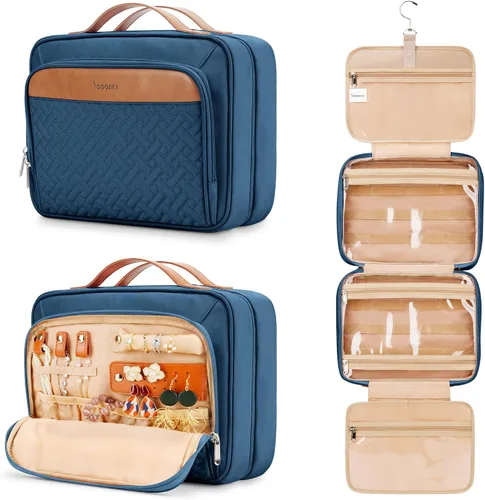 Vista 15 de Bolsa de aseo colgante de viaje para mujeres y hombres, con 6 cubiertas de botellas de silicona a prueba de fugas, accesorios impermeables