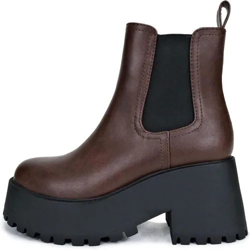 Vista 8 de Soda INSTANT - Botines Chelsea de tacón medio con suela gruesa para mujer, con doble elástico Negro