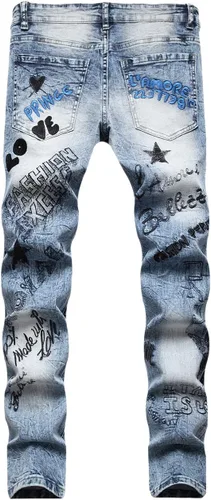 Vista 2 de Jeans ajustados para hombre, pantalones de mezclilla ajustados y estampados