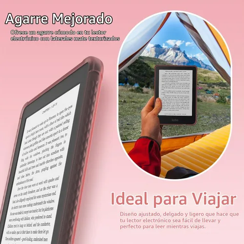Vista 6 de TUDIA SKN - Funda diseñada para Kobo Clara 2E (6 pulgadas), no compatible con versión color/BW 2024, a prueba de golpes, delgada Transparente Rosado