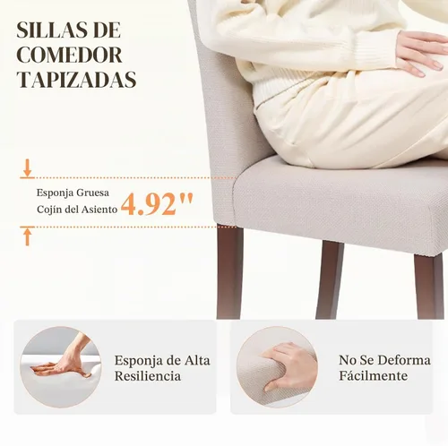 Vista 4 de MALOL Juego de 2 sillas de comedor tapizadas, sillas de comedor de tela, modernas sillas de comedor de madera, sillas auxiliares de cocina, silla