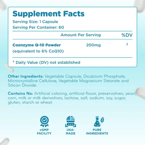 Vista 7 de Clear Formulas Absorción Rápida CoQ10 200mg - Coenzima Q10 200mg Potente antioxidante para la energía cardíaca y el envejecimiento - Cápsulas