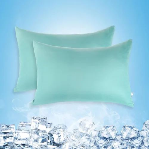 Vista 8 de Solo fundas de almohada refrescantes, juego de 2 fundas de almohada de tamaño Queen con doble cara para el frío, absorben la humedad, con cremallera