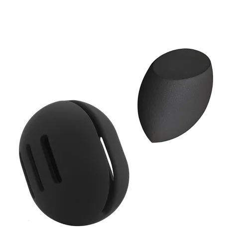 Vista 9 de FERYES Soporte para esponja de maquillaje – Estuche para mezclador de maquillaje de silicona resistente a roturas y ecológico para viajes - Negro