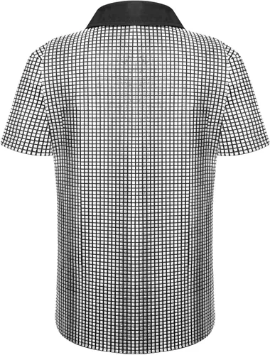 Vista 2 de WULFUL Camisa de discoteca para niños y niños, camisas con botones y lentejuelas, disfraz de fiesta de los años 70