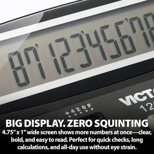 Vista 8 de Victor 1200-4 Calculadora de escritorio empresarial de doble potencia de 12 dígitos, color negro