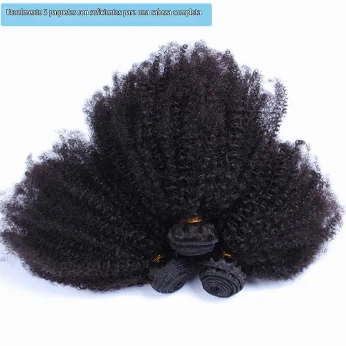 Vista 6 de Mongol afro rizado rizado paquetes cabello humano 8 8 8 pulgadas color Paquetes Rizos Afro Kinky 1b