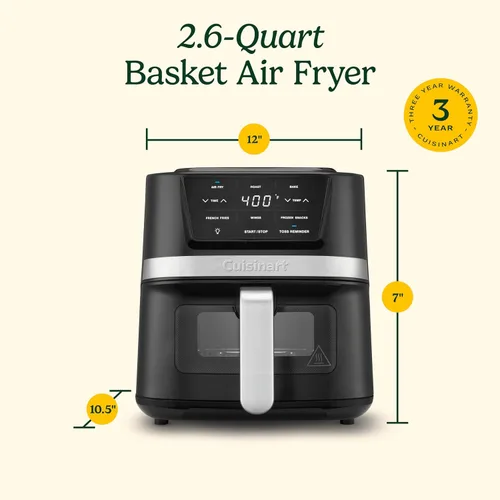 Vista 9 de Cuisinart Freidora de Aire, Cesta Compacta de 2.6 Cuartos con 3 Funciones de Cocina para Freír al Aire, Asar y Hornear, 3 Ajustes Preestablecidos