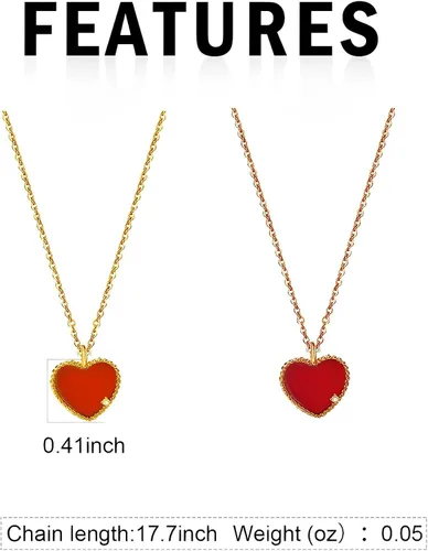 Vista 5 de THOKUNA Collar de corazón rojo con diamantes de imitación y diamantes de imitación con dije de corazón de oro, collar de cadena de corazón pequeño